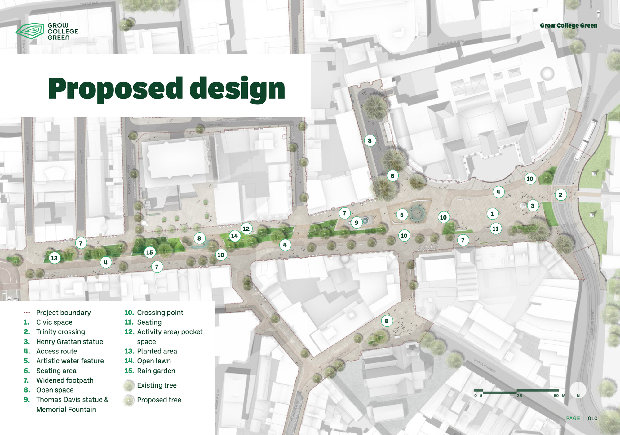 A map of an area of a city. There are various numbered features on the map.
